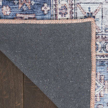 9 x 12 Blue & Red Oriental Power Loom Distressed Washable Non Skid Rug