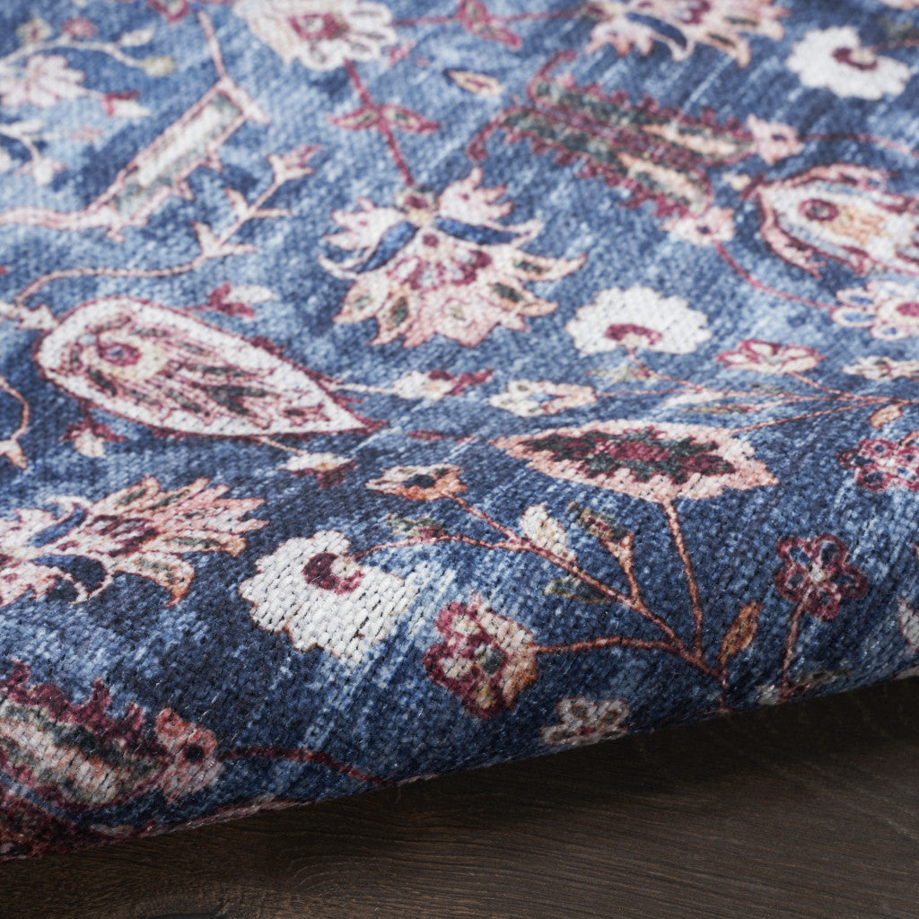 9 x 12 Blue & Red Oriental Power Loom Distressed Washable Non Skid Rug