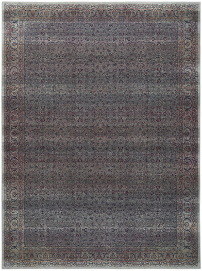 9 x 12 Blue & Brown Oriental Power Loom Distressed Washable Non Skid Rug