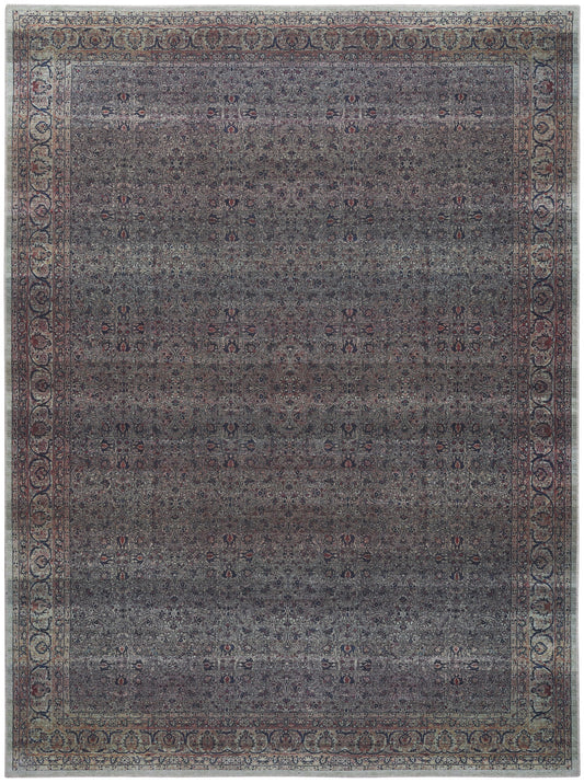 9 x 12 Blue & Brown Oriental Power Loom Distressed Washable Non Skid Rug
