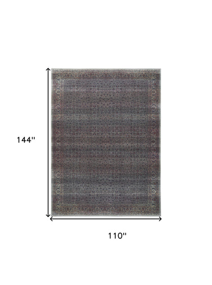 9 x 12 Blue & Brown Oriental Power Loom Distressed Washable Non Skid Rug