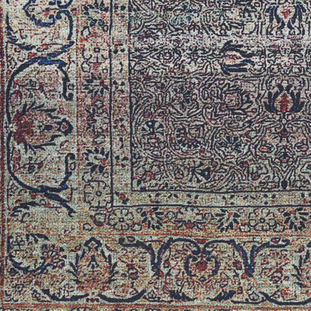 9 x 12 Blue & Brown Oriental Power Loom Distressed Washable Non Skid Rug