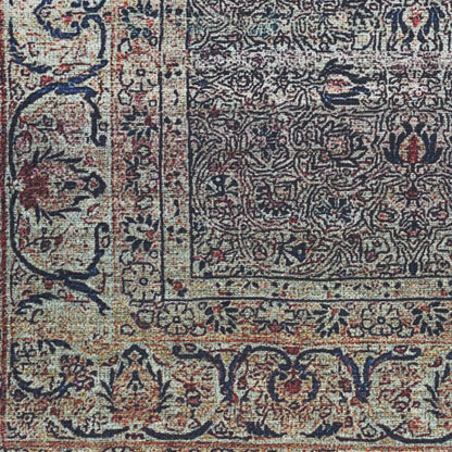 9 x 12 Blue & Brown Oriental Power Loom Distressed Washable Non Skid Rug
