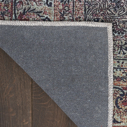 9 x 12 Blue & Brown Oriental Power Loom Distressed Washable Non Skid Rug