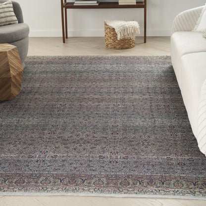 9 x 12 Blue & Brown Oriental Power Loom Distressed Washable Non Skid Rug