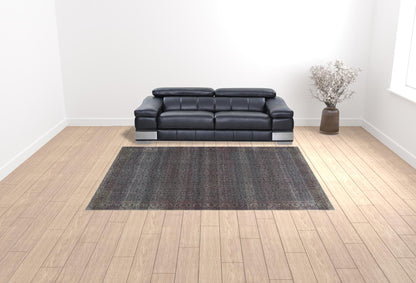 9 x 12 Blue & Brown Oriental Power Loom Distressed Washable Non Skid Rug