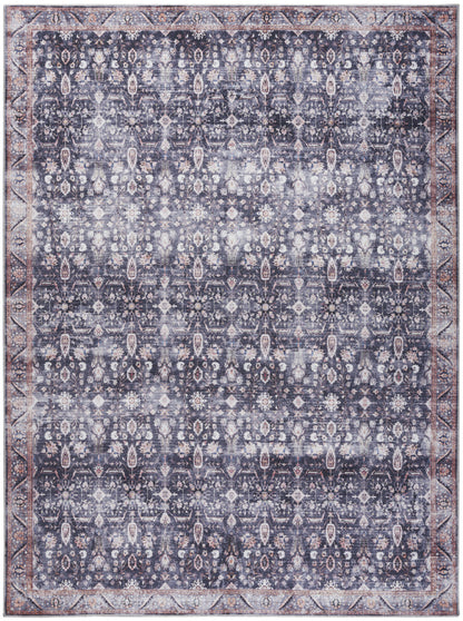 9 x 12 Blue & Ivory Oriental Power Loom Distressed Washable Non Skid Rug