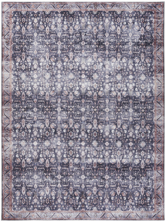 9 x 12 Blue & Ivory Oriental Power Loom Distressed Washable Non Skid Rug