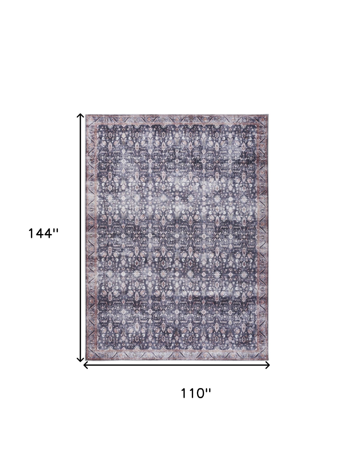 9 x 12 Blue & Ivory Oriental Power Loom Distressed Washable Non Skid Rug