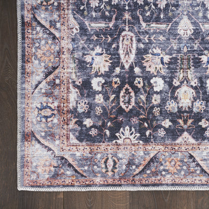 9 x 12 Blue & Ivory Oriental Power Loom Distressed Washable Non Skid Rug