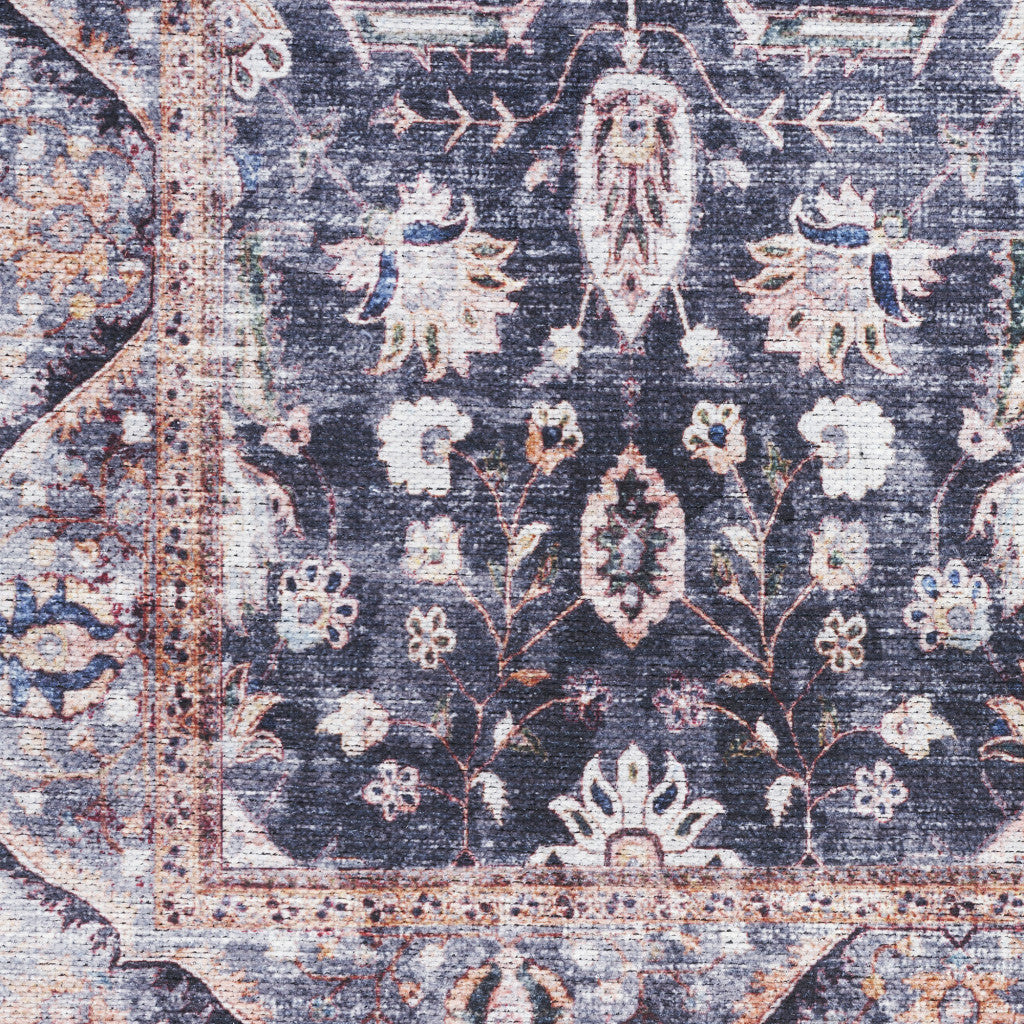 9 x 12 Blue & Ivory Oriental Power Loom Distressed Washable Non Skid Rug