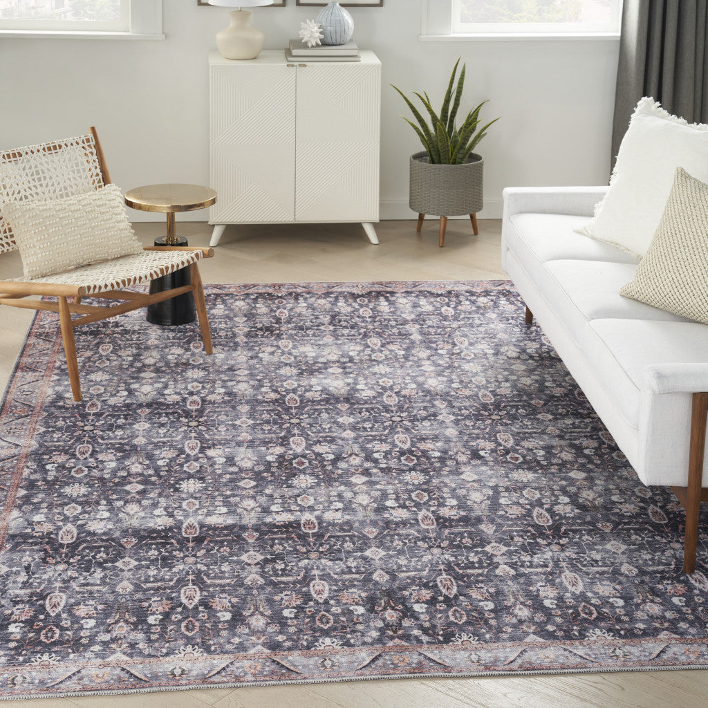 9 x 12 Blue & Ivory Oriental Power Loom Distressed Washable Non Skid Rug