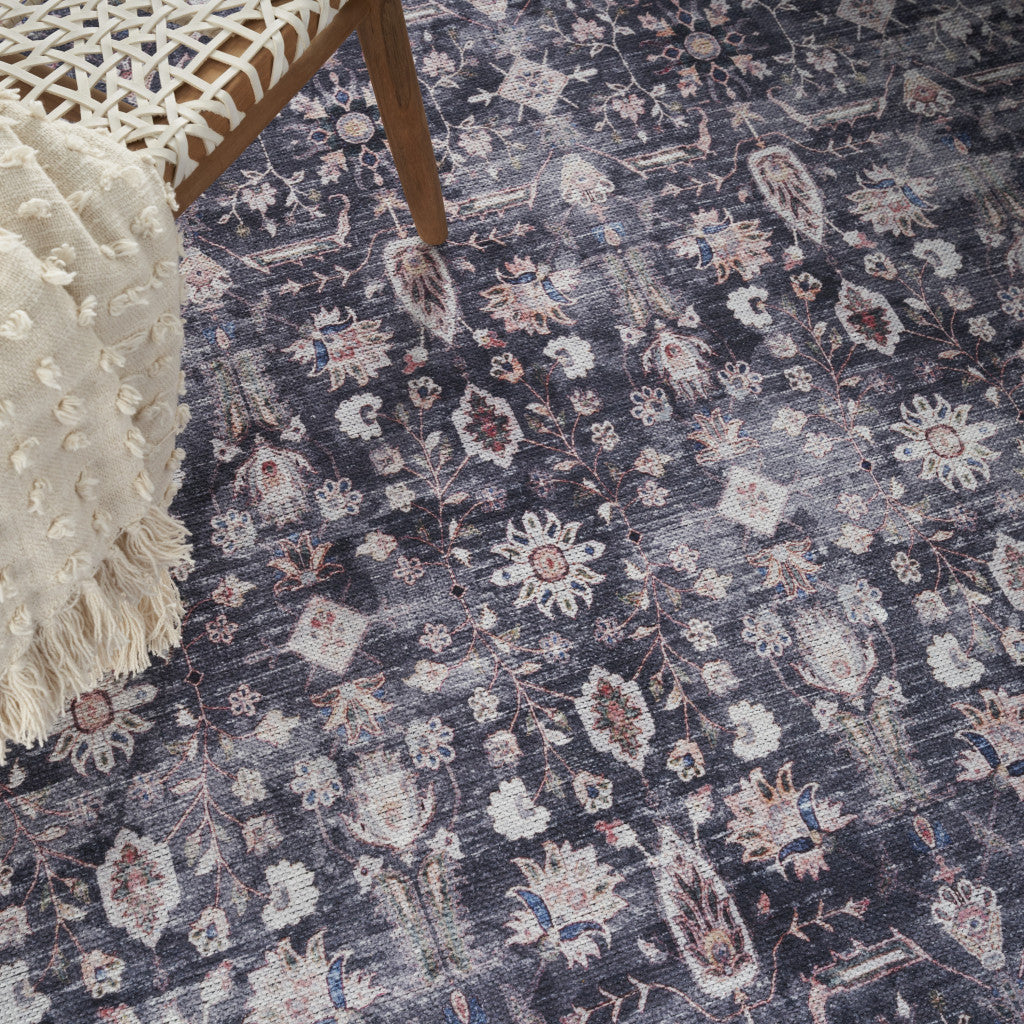 9 x 12 Blue & Ivory Oriental Power Loom Distressed Washable Non Skid Rug