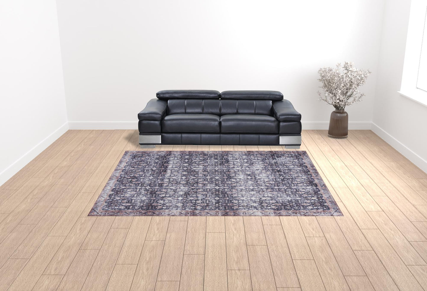 9 x 12 Blue & Ivory Oriental Power Loom Distressed Washable Non Skid Rug
