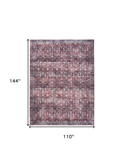9 x 12 Red & Ivory Oriental Power Loom Distressed Washable Non Skid Rug