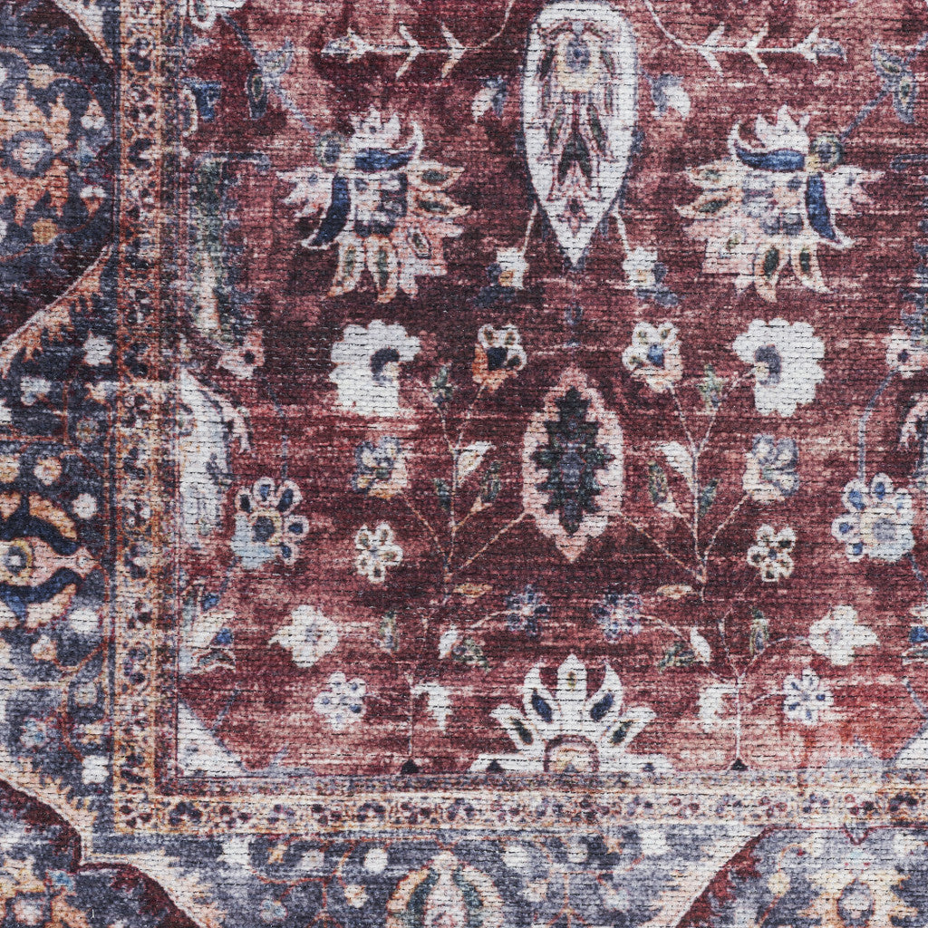 9 x 12 Red & Ivory Oriental Power Loom Distressed Washable Non Skid Rug