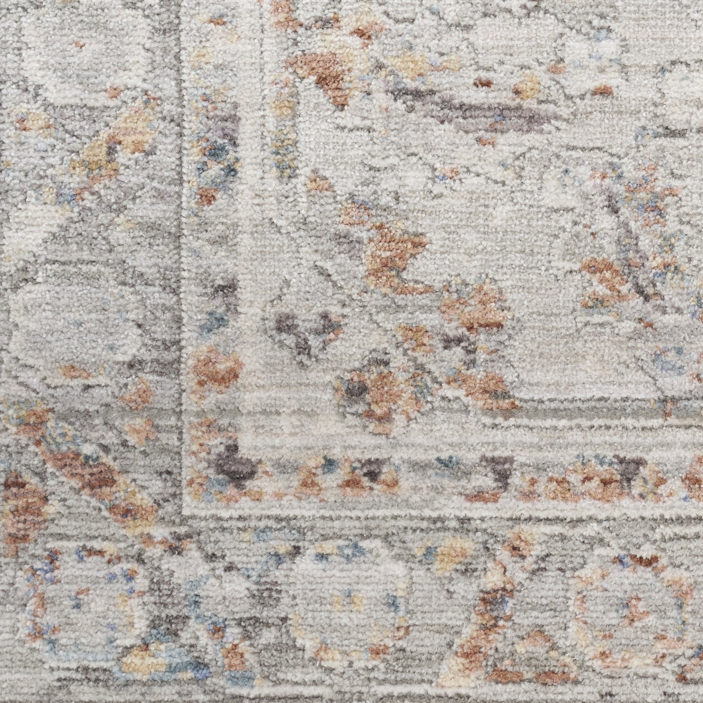 8 x 10 Ivory & Blue Oriental Power Loom Distressed Rug With Fringe