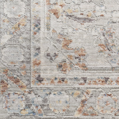 8 x 10 Ivory & Blue Oriental Power Loom Distressed Rug With Fringe