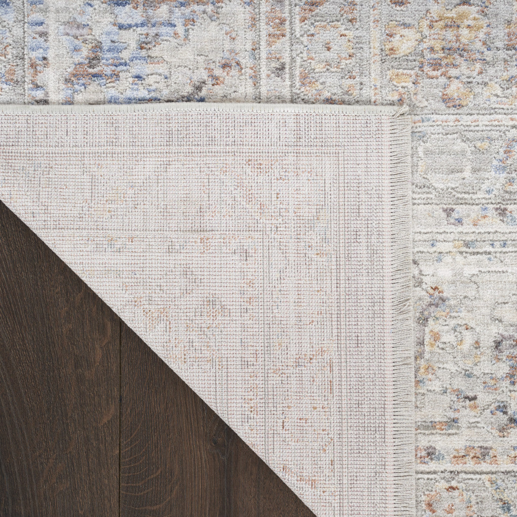 8 x 10 Ivory & Blue Oriental Power Loom Distressed Rug With Fringe