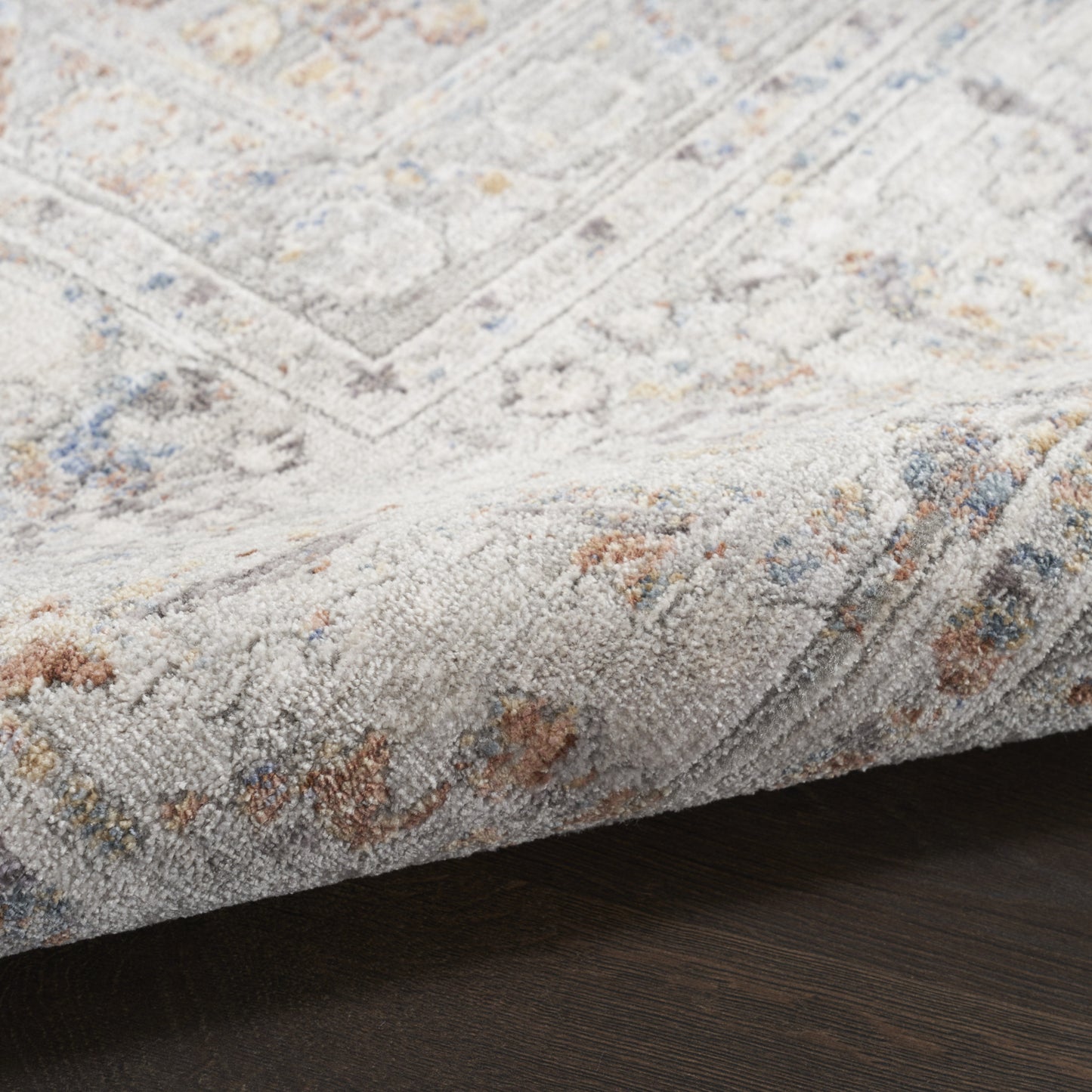 8 x 10 Ivory & Blue Oriental Power Loom Distressed Rug With Fringe