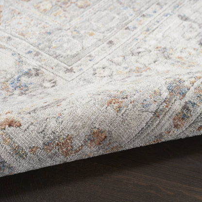 8 x 10 Ivory & Blue Oriental Power Loom Distressed Rug With Fringe