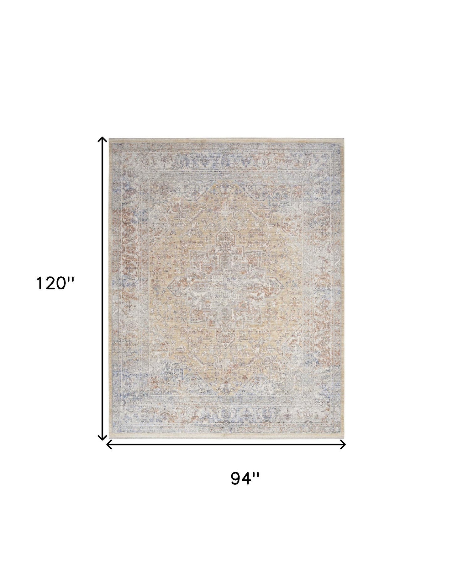8 x 10 Gray & Gold Oriental Power Loom Distressed Rug With Fringe
