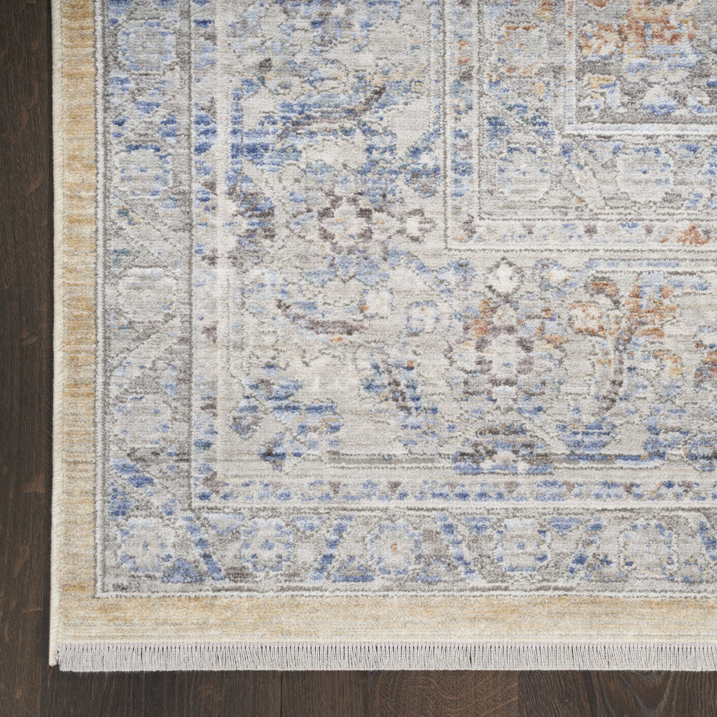 8 x 10 Gray & Gold Oriental Power Loom Distressed Rug With Fringe