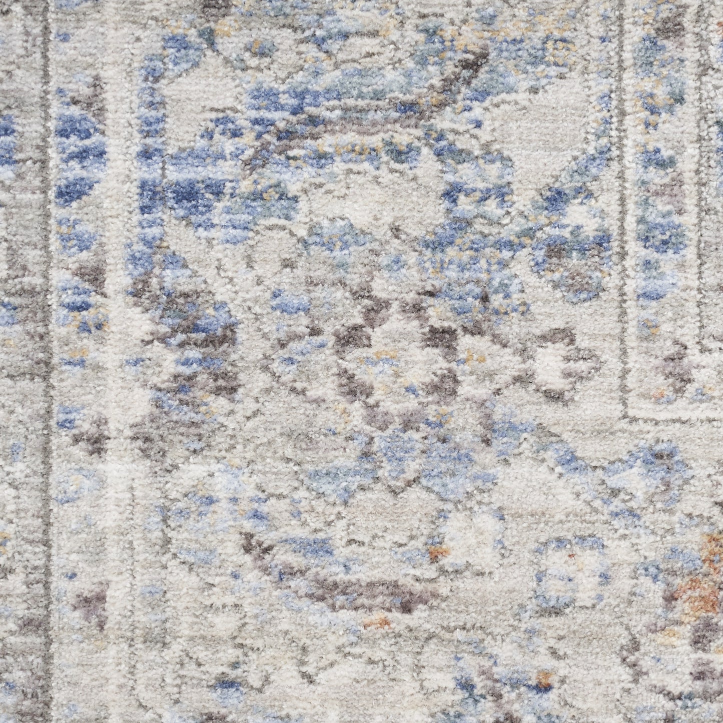 8 x 10 Gray & Gold Oriental Power Loom Distressed Rug With Fringe