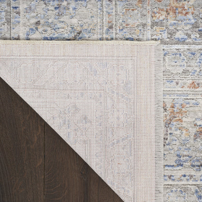 8 x 10 Gray & Gold Oriental Power Loom Distressed Rug With Fringe