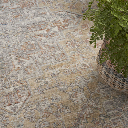 8 x 10 Gray & Gold Oriental Power Loom Distressed Rug With Fringe