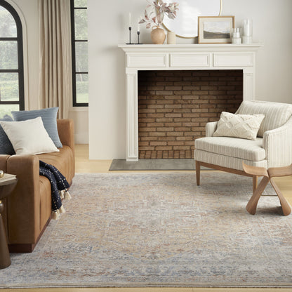 8 x 10 Gray & Gold Oriental Power Loom Distressed Rug With Fringe