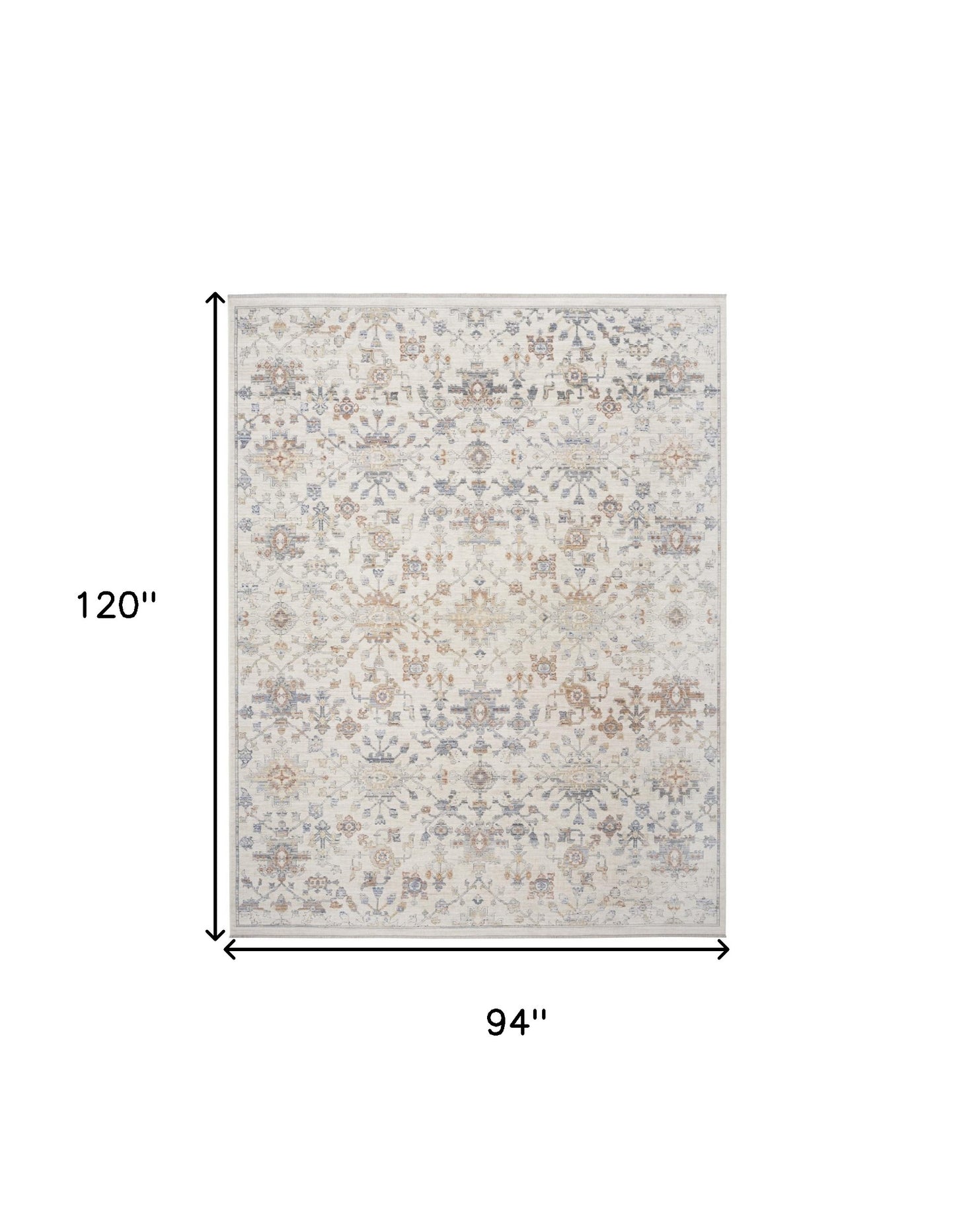 8 x 10 Ivory & Gray Oriental Power Loom Distressed Rug With Fringe