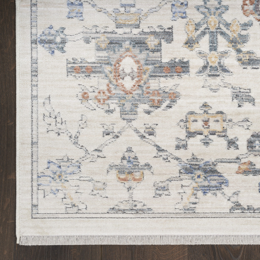 8 x 10 Ivory & Gray Oriental Power Loom Distressed Rug With Fringe