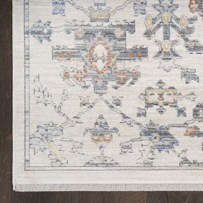 8 x 10 Ivory & Gray Oriental Power Loom Distressed Rug With Fringe