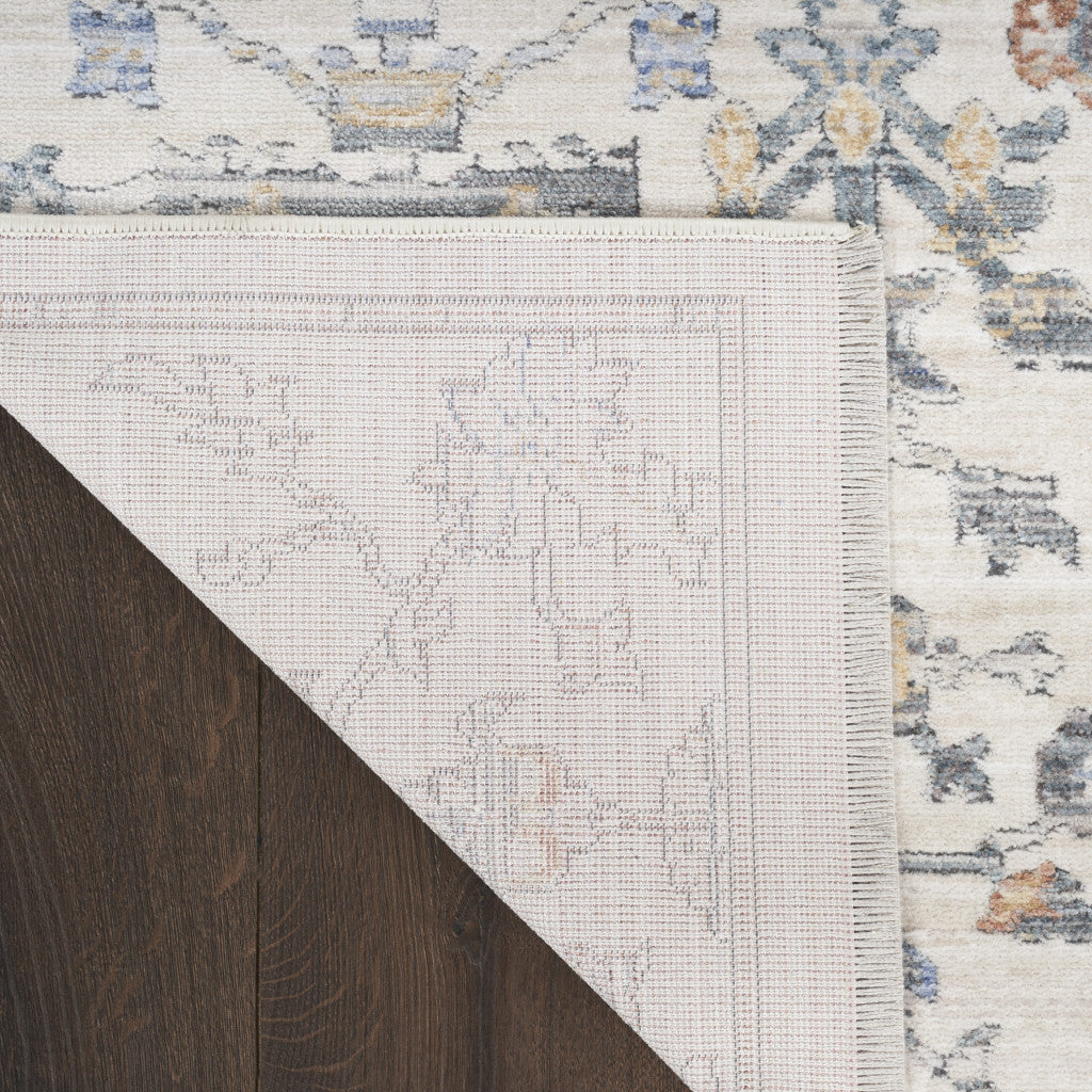 8 x 10 Ivory & Gray Oriental Power Loom Distressed Rug With Fringe