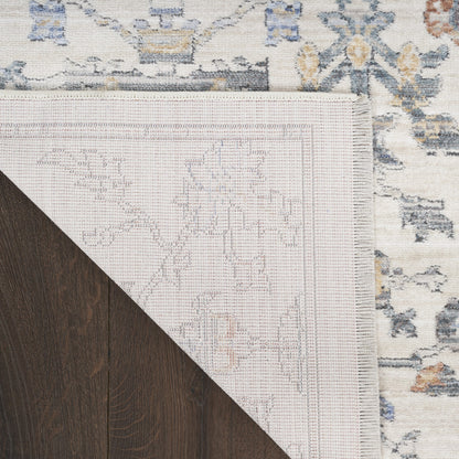 8 x 10 Ivory & Gray Oriental Power Loom Distressed Rug With Fringe