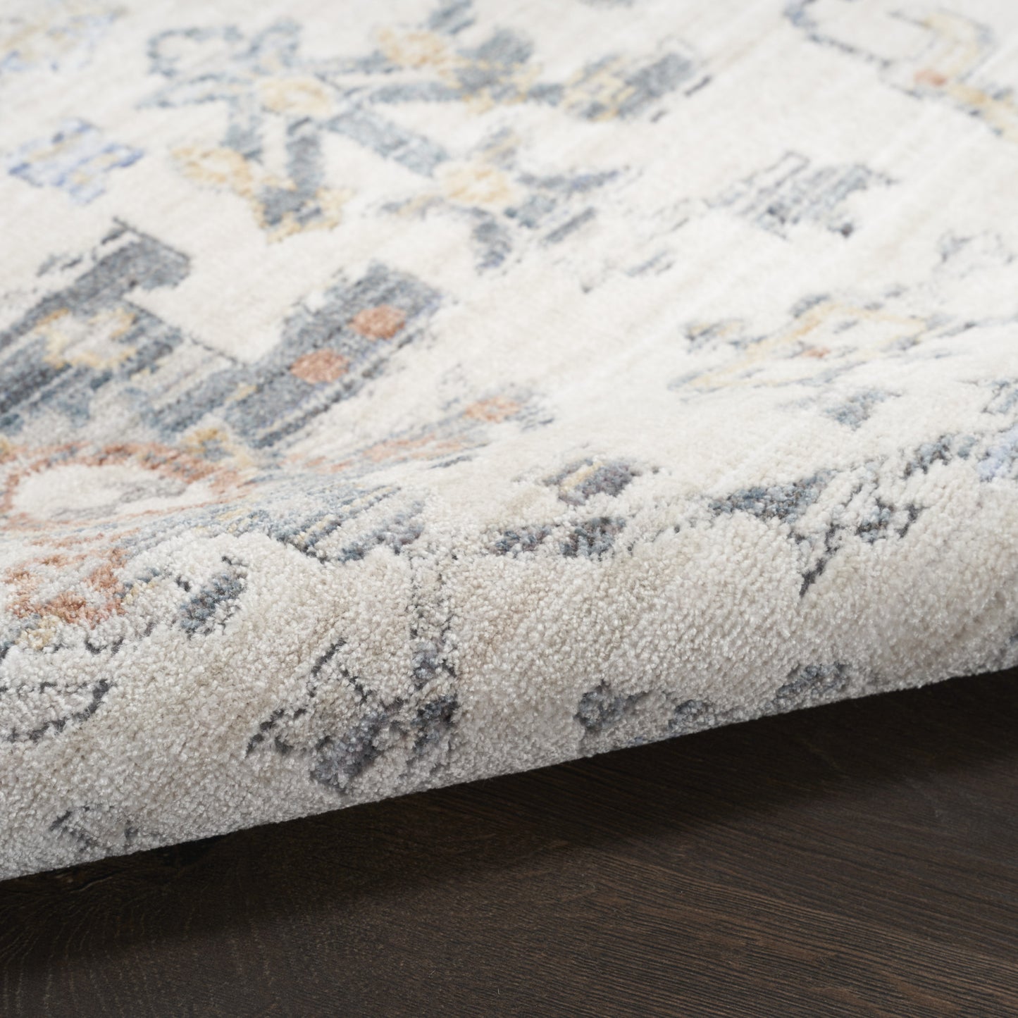 8 x 10 Ivory & Gray Oriental Power Loom Distressed Rug With Fringe