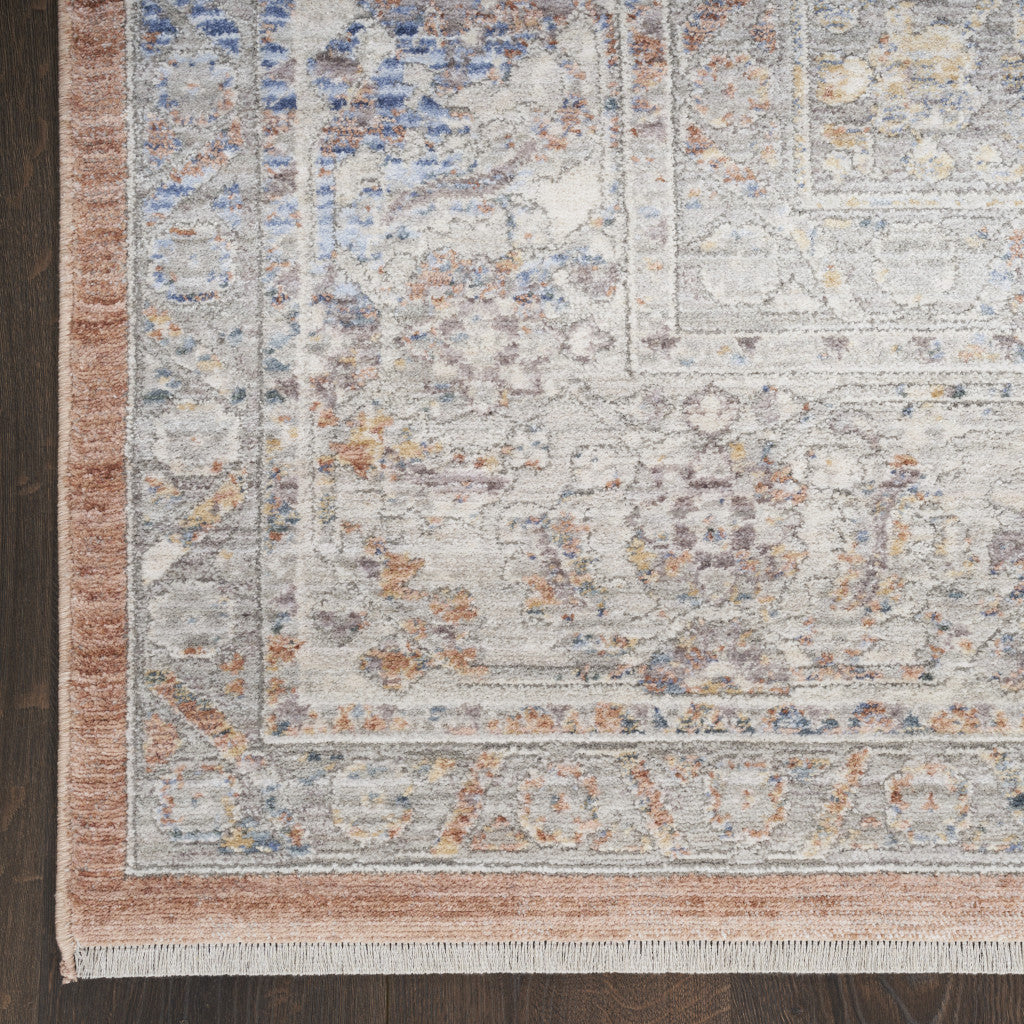 8 x 10 Brown & Blue Oriental Power Loom Distressed Rug With Fringe