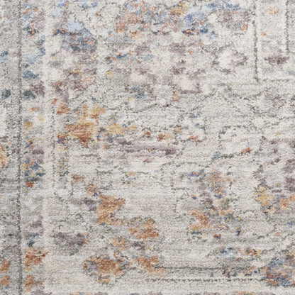 8 x 10 Brown & Blue Oriental Power Loom Distressed Rug With Fringe