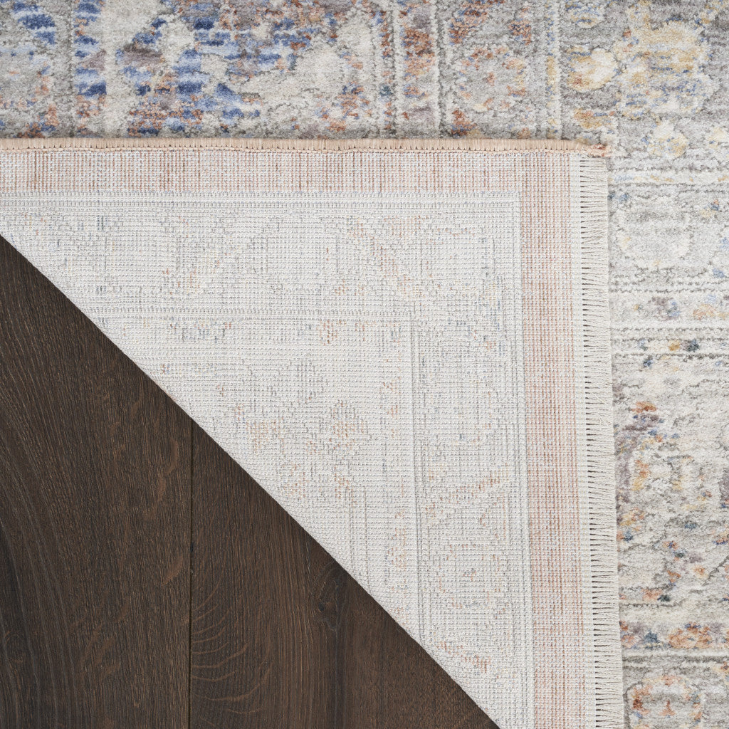 8 x 10 Brown & Blue Oriental Power Loom Distressed Rug With Fringe