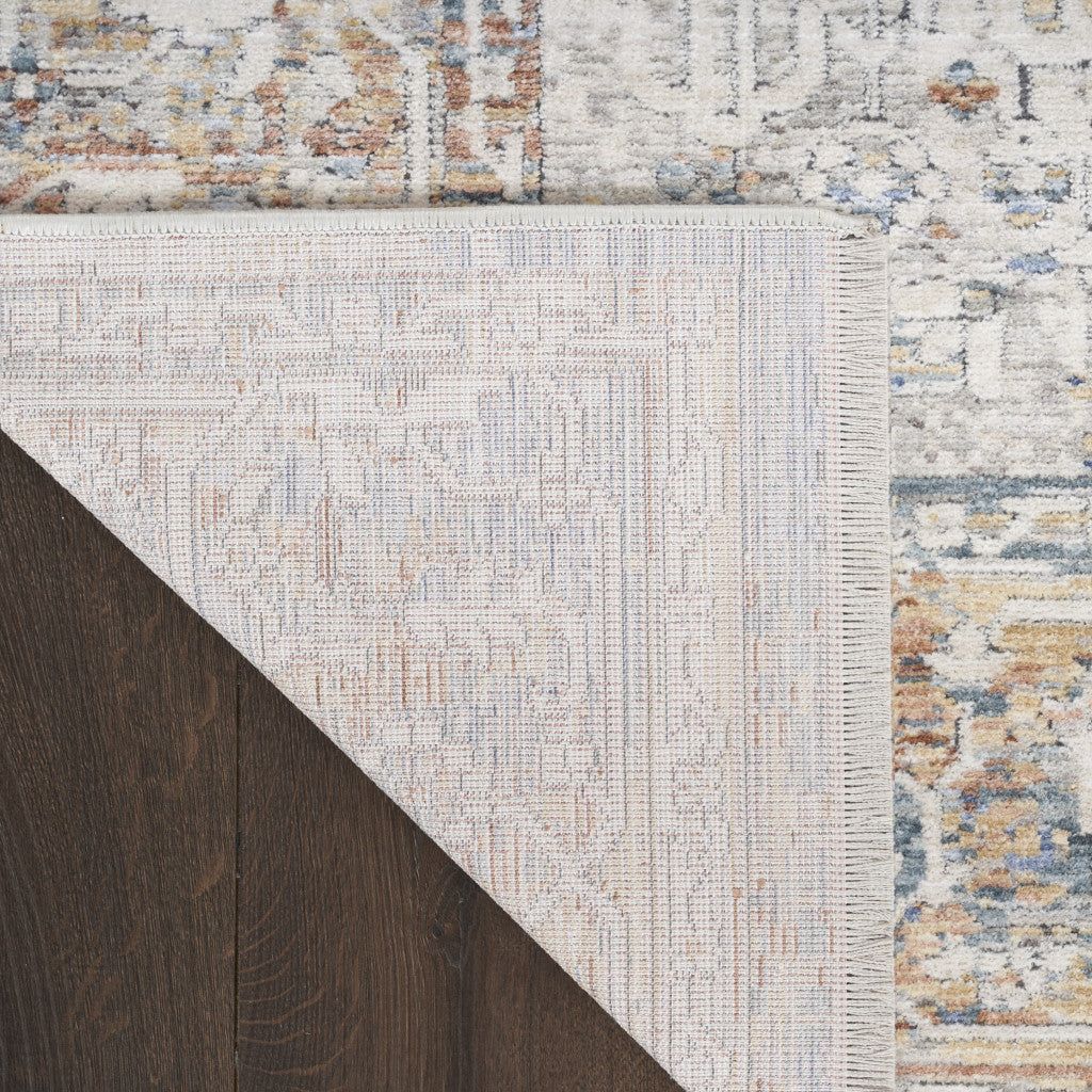 8 x 10 Ivory Blue & Orange Oriental Power Loom Distressed Rug With Fringe