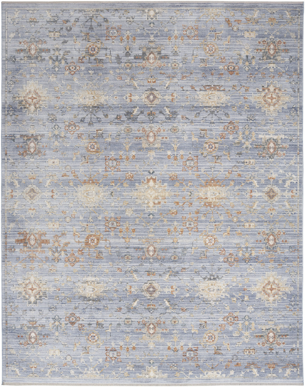 8 x 10 Blue & Ivory Oriental Power Loom Distressed Rug With Fringe
