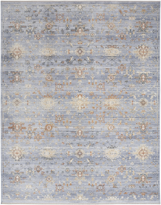 8 x 10 Blue & Ivory Oriental Power Loom Distressed Rug With Fringe