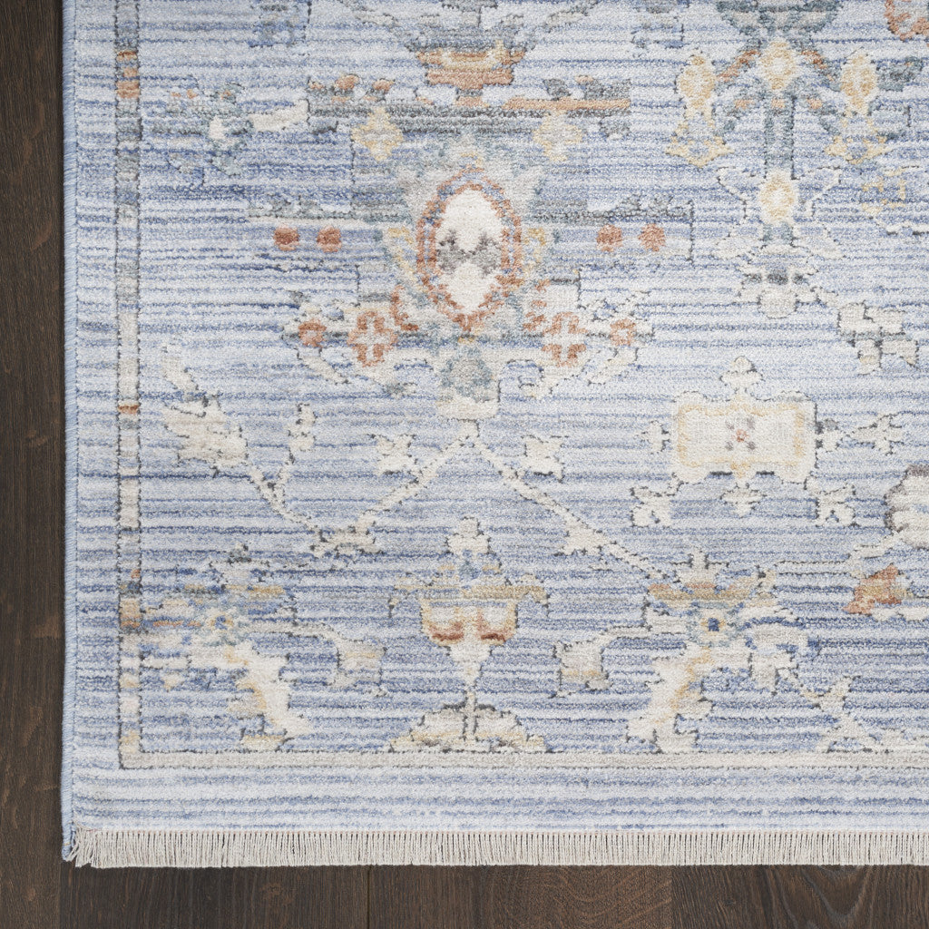 8 x 10 Blue & Ivory Oriental Power Loom Distressed Rug With Fringe