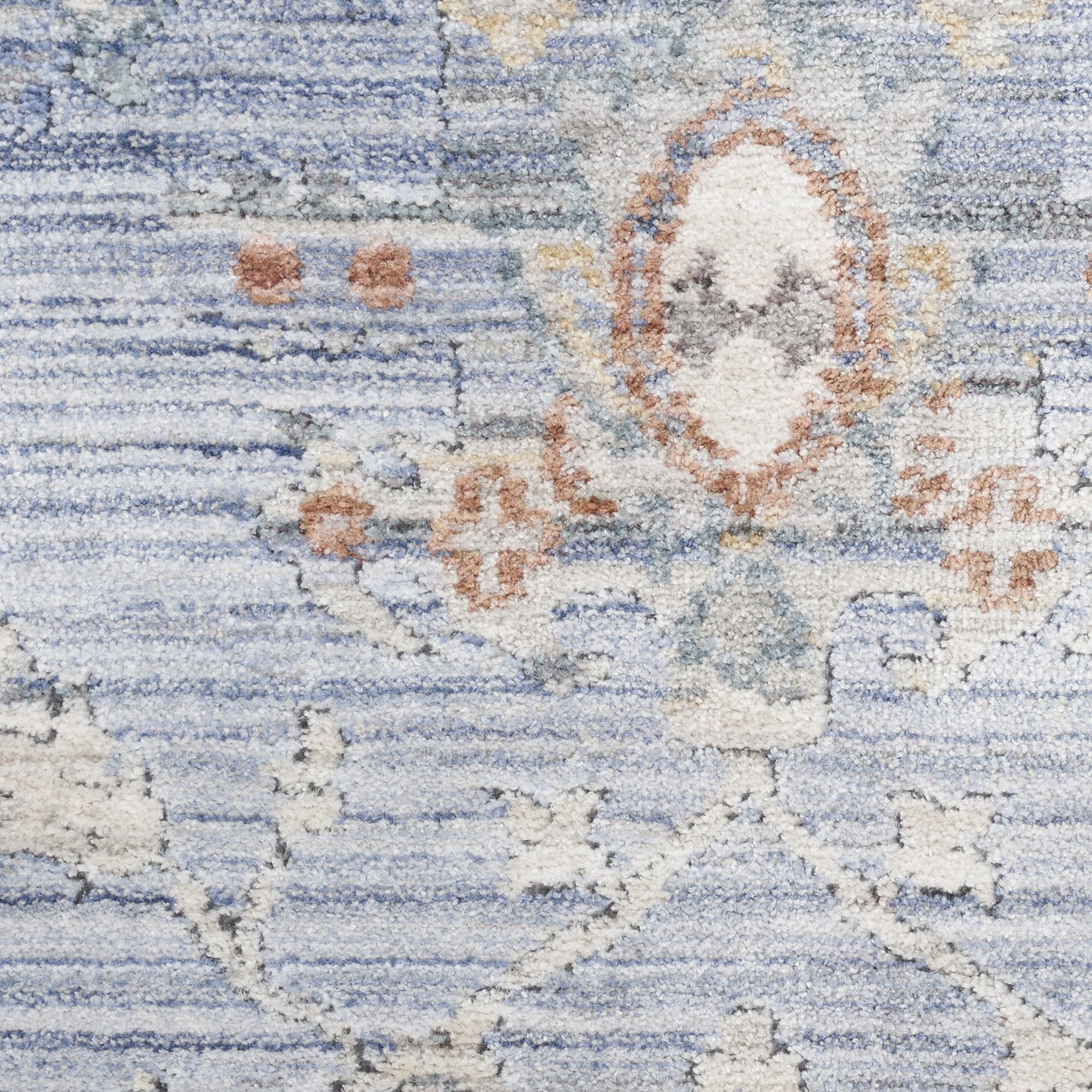 8 x 10 Blue & Ivory Oriental Power Loom Distressed Rug With Fringe