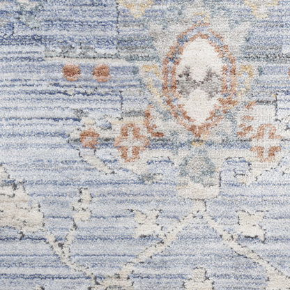 8 x 10 Blue & Ivory Oriental Power Loom Distressed Rug With Fringe