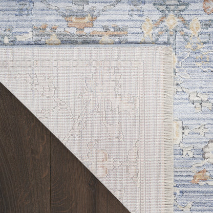 8 x 10 Blue & Ivory Oriental Power Loom Distressed Rug With Fringe
