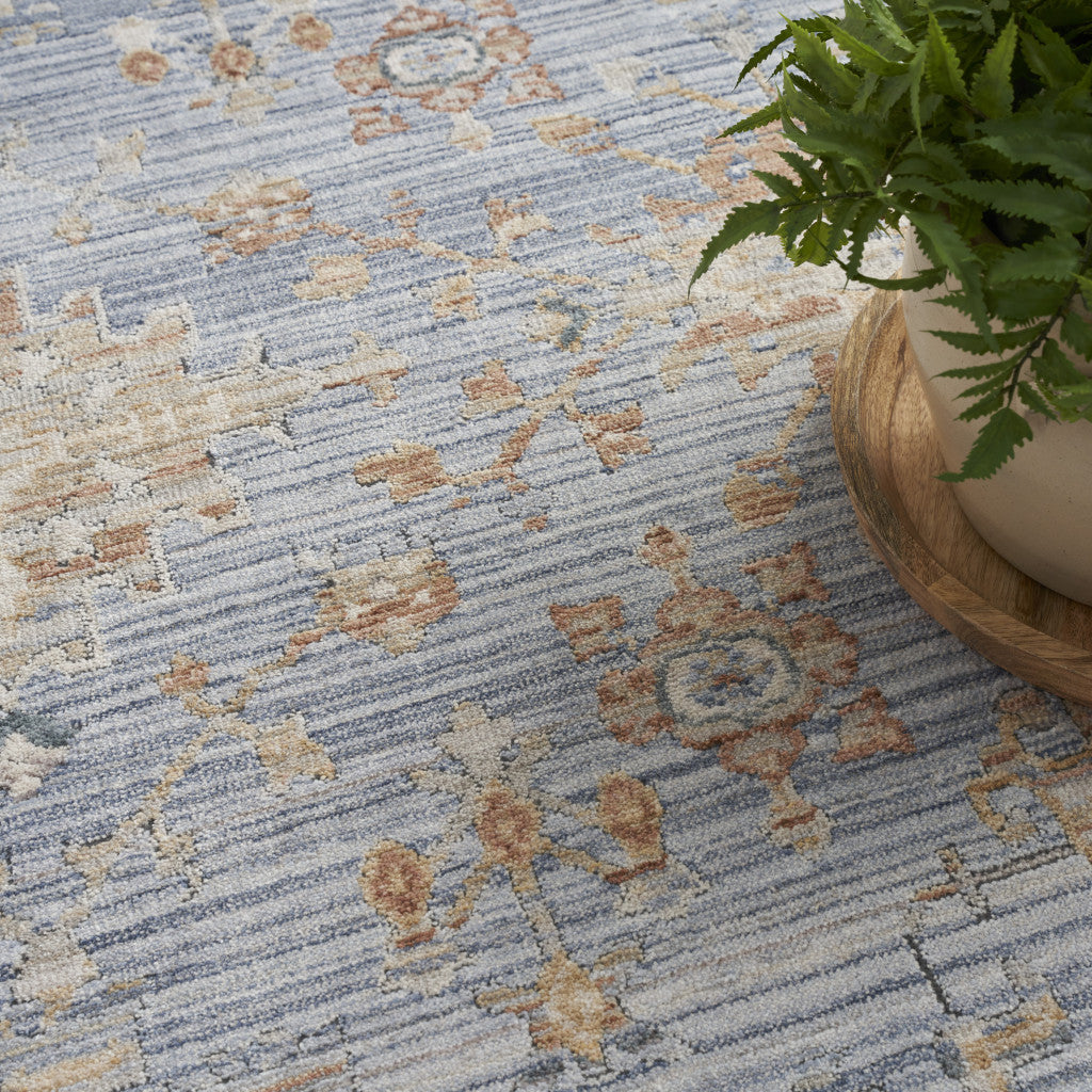 8 x 10 Blue & Ivory Oriental Power Loom Distressed Rug With Fringe