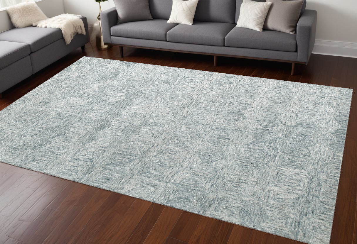 8 x 10 Silver Wool Geometric Hand Tufted Rug