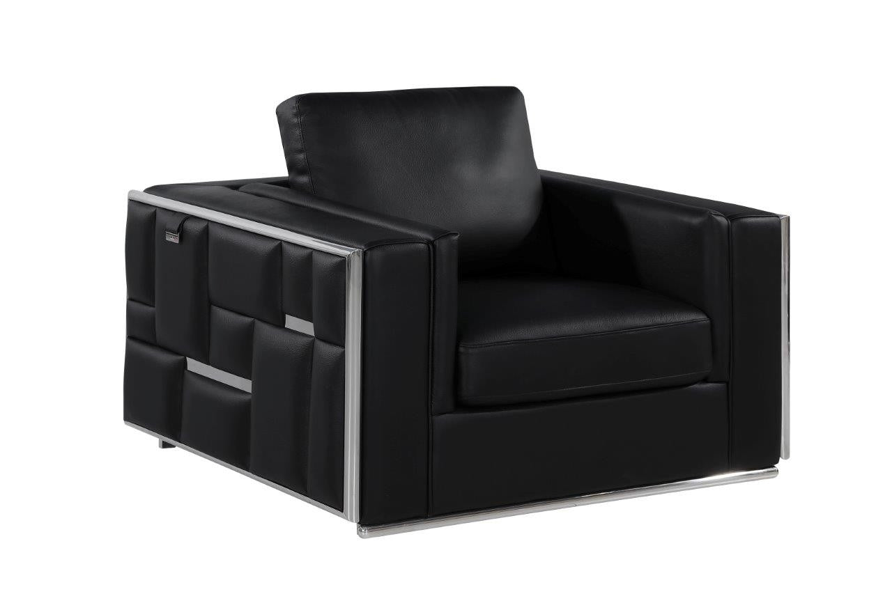 Black & Silver Top Grain Leather Club Chair
